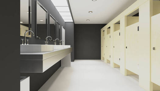 清洁公共卫生间房间空配木质隔板..3D绘制。