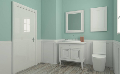 现代浴室室内设计。3D绘制...空白画