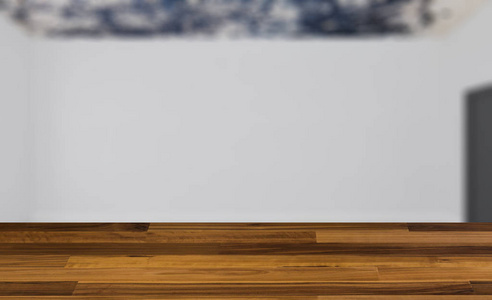 空白的木制桌子。地板。空房间。莫库普...现代会议室。3D绘制。