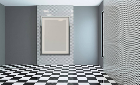 浴室内浴缸。3D绘制。空画。空房间。