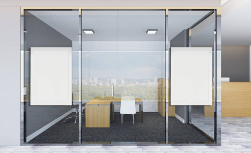 现代办公柜。 会议室。 三维渲染.空白画