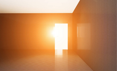 马赛克墙。 明亮的新浴室内部。 三维渲染。日落