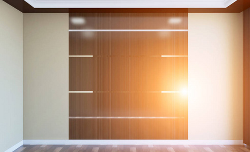 空的现代柜。 会议室。 三维渲染。 日落