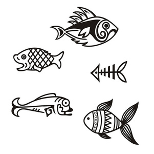 简单各种各种简单的鱼轮廓在矢量照片