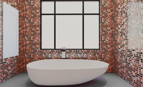 宽敞的浴室干净，漂亮，豪华，明亮的房间。 三维渲染.空白画。 模型。