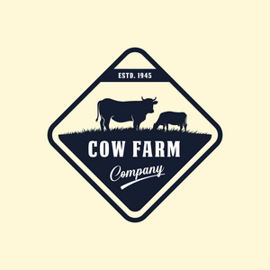 黑色安格斯标志设计模板。 奶牛场标志设计。 奶牛矢量插图
