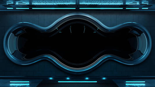 黑色技术宇宙飞船圆形窗口内部黑色背景3渲染