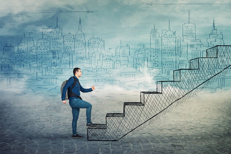 困难人生道路职业阶梯走向成功的概念.照片