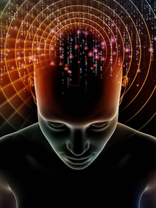 心理波动系列。 人脑和技术符号的三维图解意识大脑智力和人工智能的抽象设计