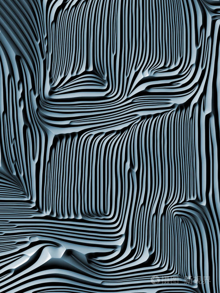 自然系列的曲线蓝色浮雕基底浮雕图案三维渲染在自然形态几何主题上的