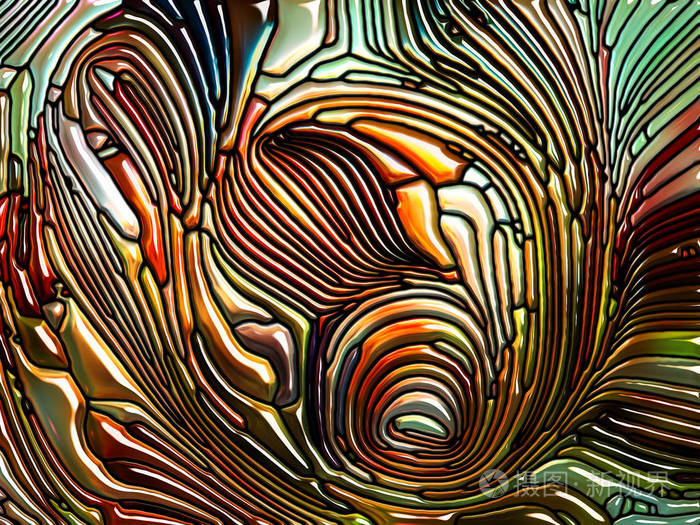 彩色图案系列铅玻璃设计的背景构成让人联想到新艺术关于自然美和灵性