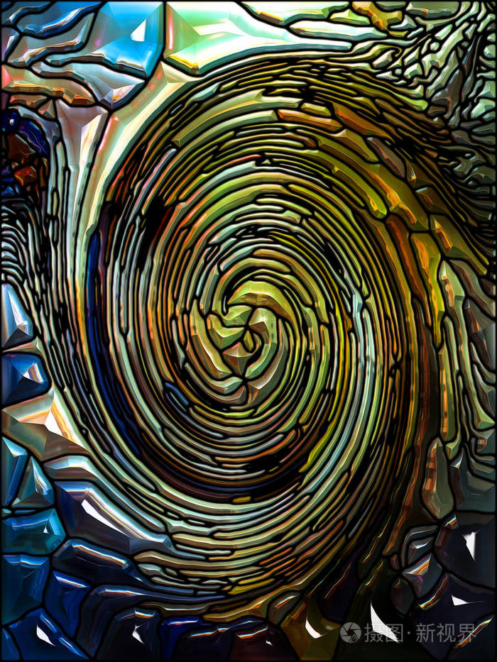 螺旋旋转系列。 彩色玻璃漩涡图案的组成，适合作为彩色设计创意艺术和想象项目的背景