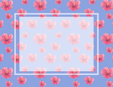 水彩粉红花图案开花背景。 结婚卡庆祝活动邀请卡设计蓝色背景。