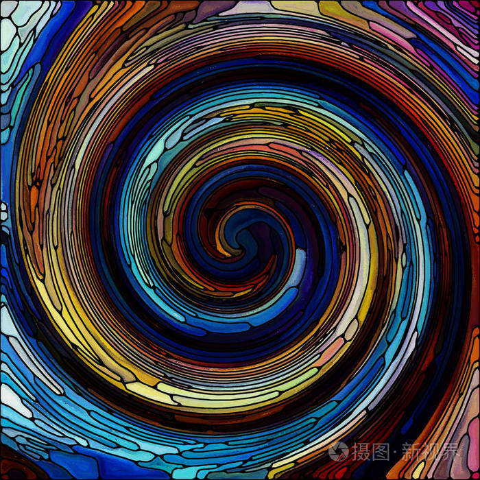 螺旋旋转系列。 彩色玻璃漩涡图案的抽象排列，适合于彩色设计创意艺术和想象的项目