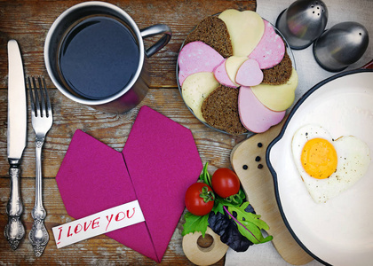 s Day . Festive homemade breakfast with hearts