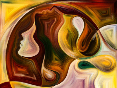 以人为本的抽象设计,面对色彩,有机质地,流动曲线为主题的主题上,爱