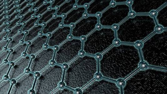 未来石墨烯碳分子超导体材料发光晶格在黑暗背景下的三维图解。 纳米技术的想法。 3D渲染