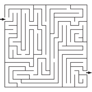 迷宫. 入口和出口. 找到路. 黑白矢量插图.照片