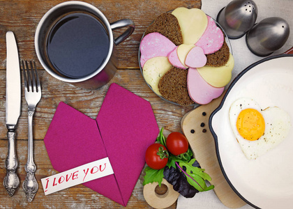 s Day . Festive homemade breakfast with hearts