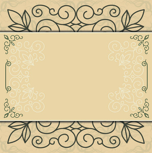 复古邀请卡在灰色背景与花边装饰。 卡片模板框架设计。 经典花边可用于包装请注意情人节装饰袋模板等