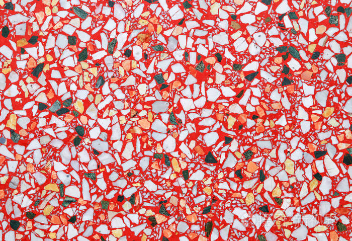 水磨石地板抛光石墙纹理红色和许多颜色漂亮的背景复制空间添加文本