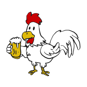 公鸡拿着一杯啤酒