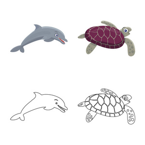 海洋和动物符号的矢量设计。海洋和海洋股票符号收集网