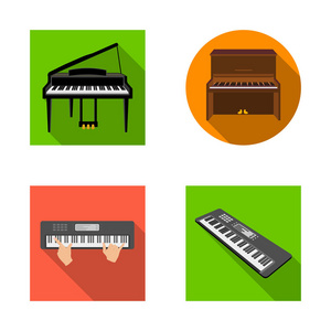 音乐和钢琴符号的孤立对象。收集音乐和歌曲向量图标为股票