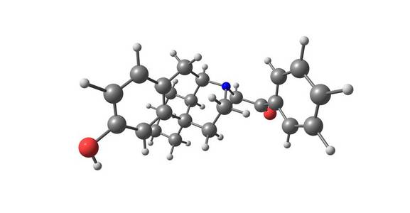 左苯甲酰是一种吗啉衍生物，作为激动剂。 三维插图