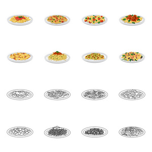 面食和碳水化合物符号的矢量设计。一套面食和通心粉矢量图标的股票