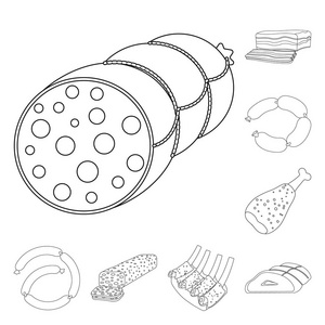 肉类和火腿标志的孤立对象。收集肉类和烹饪股票符号的网站