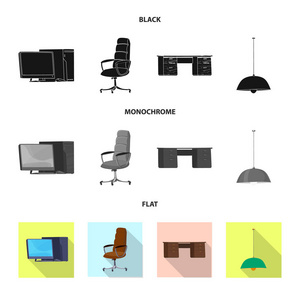 家具和工作符号的向量例证。网站家具和家庭股票符号的收集