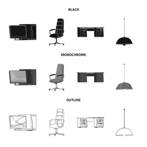家具和工作符号的孤立对象。网站家具和家庭股票符号的收集