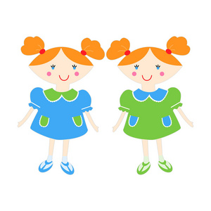 画两个快乐的女孩图片