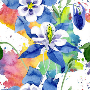 蓝色的水花。水彩背景插图集。无缝的背景模式