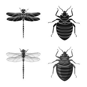 昆虫和飞行标志的矢量设计。昆虫和元素股票矢量图集