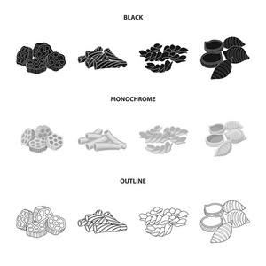 面食和碳水化合物标志的向量例证。收集面食和通心粉矢量图标的股票