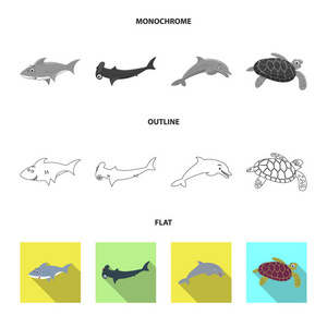 海洋和动物符号的孤立对象。海洋和海洋股票符号的网站集