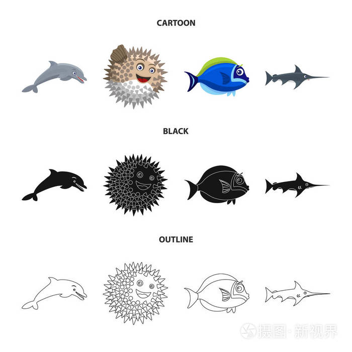 海洋和动物符号的向量例证。海洋和海洋股票矢量图收集