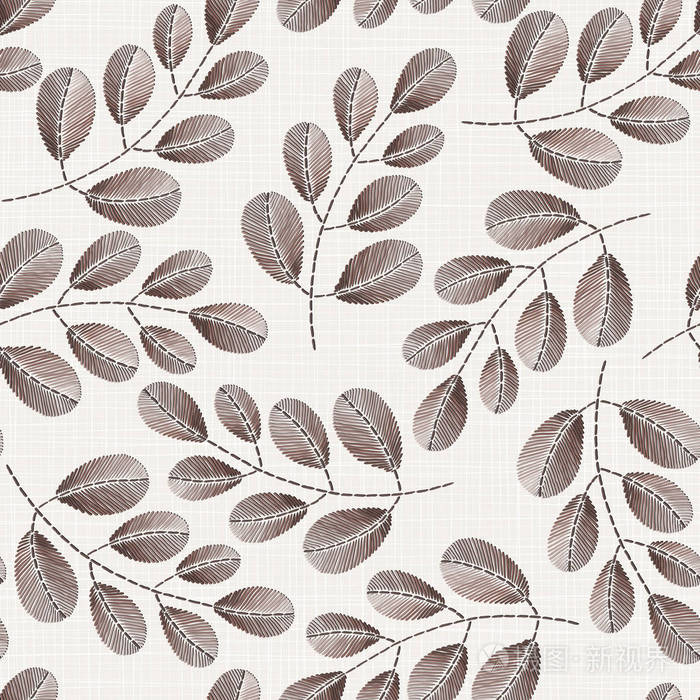 刺绣花卉无缝图案的亚麻布纹理为纺织,家居装饰,时尚,面料.仿造缝针