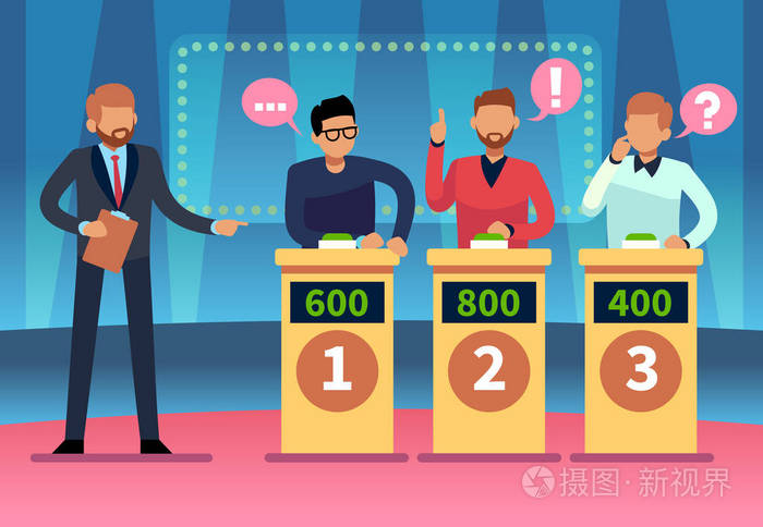 聪明的年轻人和表演家一起玩电视问答, 琐事游戏电视比赛.卡通设计