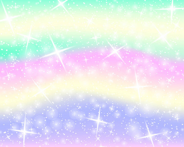 独角兽彩虹背景。 彩色全息天空。 公主颜色的明亮美人鱼图案。 矢量图。 幻想梯度彩色背景与彩虹网格。