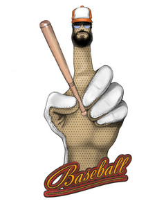 拿着棒球棒的手套手。题词 棒球