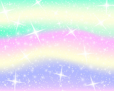 独角兽彩虹背景。 彩色全息天空。 公主颜色的明亮美人鱼图案。 矢量图。 幻想梯度彩色背景与彩虹网格。