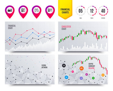 财务规划图表。 会计图标。 文件夹中的文档存储符号。 加密货币股票市场图图标。 时髦的设计。 向量