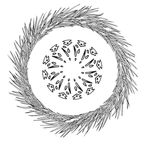 抽象的雪花的几何形状和松树花圈。圣诞节。新年贺卡