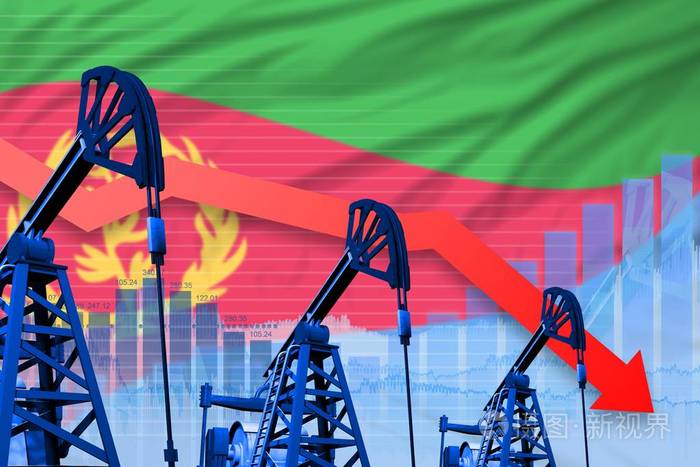 厄立特里亚石油工业概念工业插图降低下降图在厄立特里亚国旗背景。 三维插图