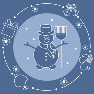 s hat, snowflakes. Funny cartoon winter illustration. Happy New 