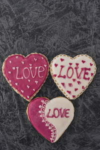 s Day Cookies. Baking in the form of a heart on a gray backgroun