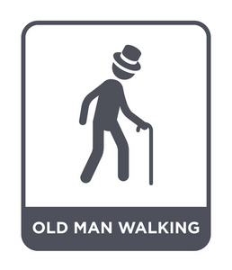 老人走路图标孤立在白色背景上. 老人行走矢量图标简单现代平面符号.